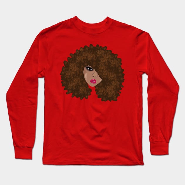 Natural Hair Big Brown Afro Long Sleeve T-Shirt by blackartmattersshop